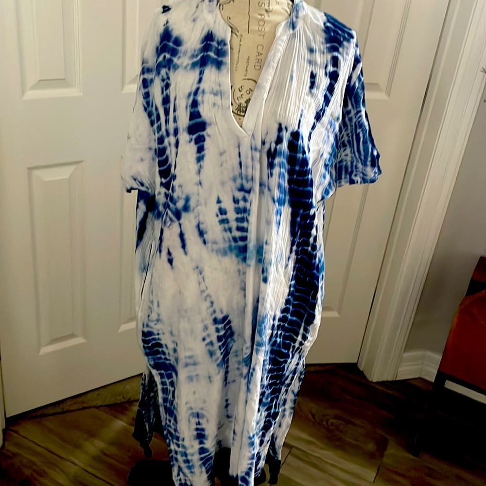 Natural life 100% cotton maxi dress with pockets blue and white - Picture 1 of 6